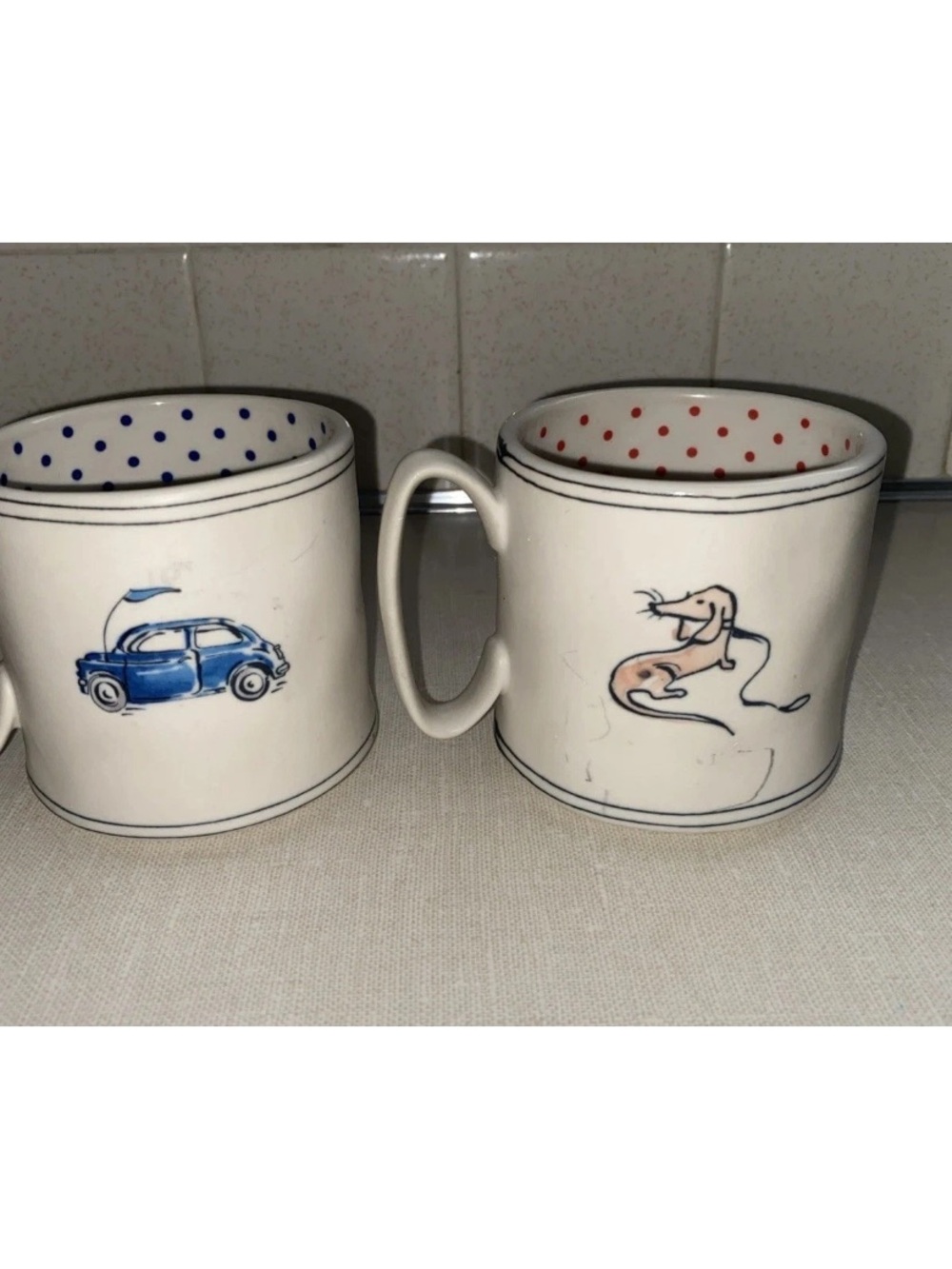 Anthropologie Bon Voyage & Bon Joure Coffee Mug Set Of 2 Stoneware